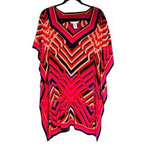 TRINA TURK 100% Silk Caftan Theodora Dress Coverup Rare Vibrant Geometric Print